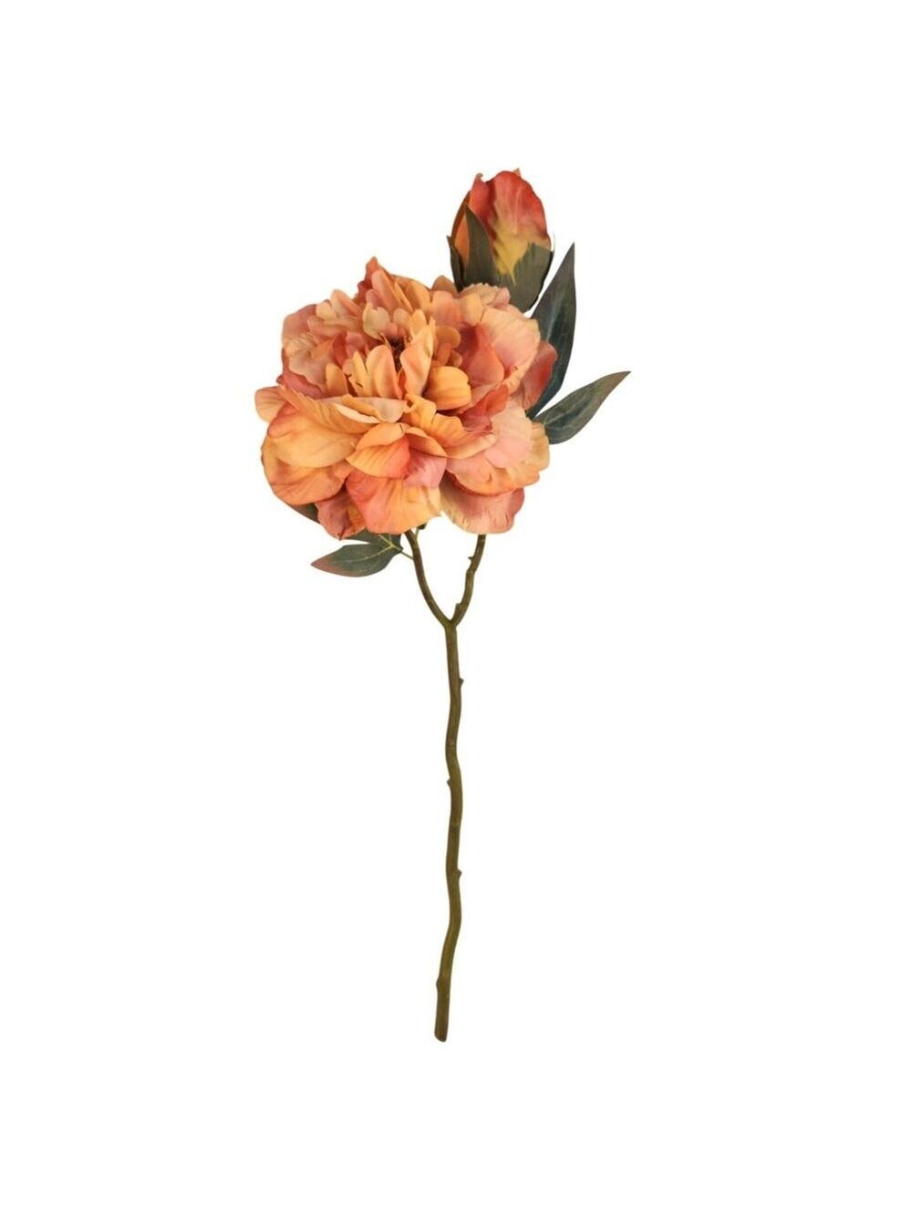 Faux Peony Stem Peach Coral 18 Inch Artificial Silk Flower Wedding Decor